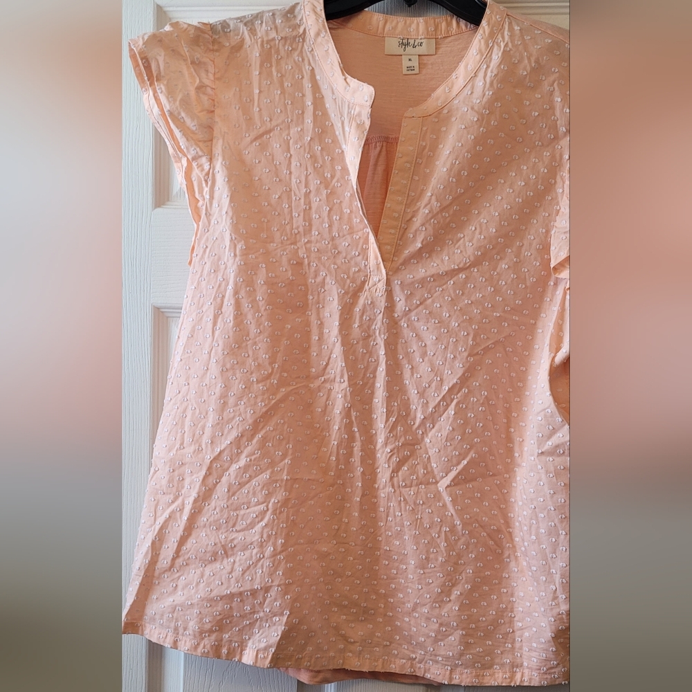 Peach Blouse with Textured Dots